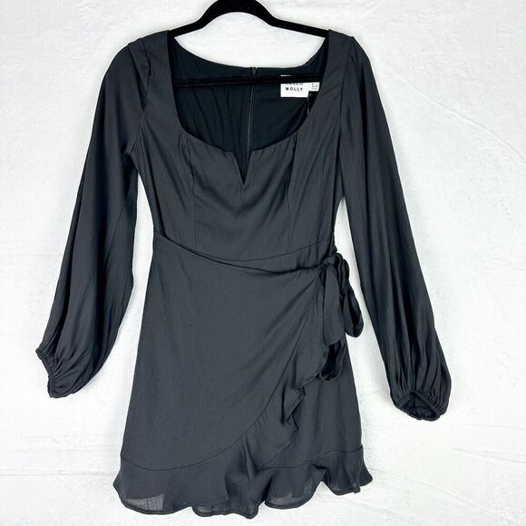 Hello Molly No Time For Love Dress Size 6 Black Mini Wrap Balloon Sleeve - Picture 6 of 12